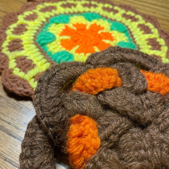 6 VNTG Potholders Excellent Clean Condition Hand Crafted Knit Crochet Blue Pink - Picture 15 of 17